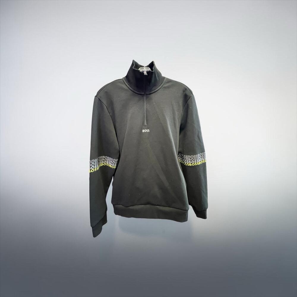 Hugo Boss Black Sweat 1 Quarter Zip Logo Sweatshirt Mens Size M